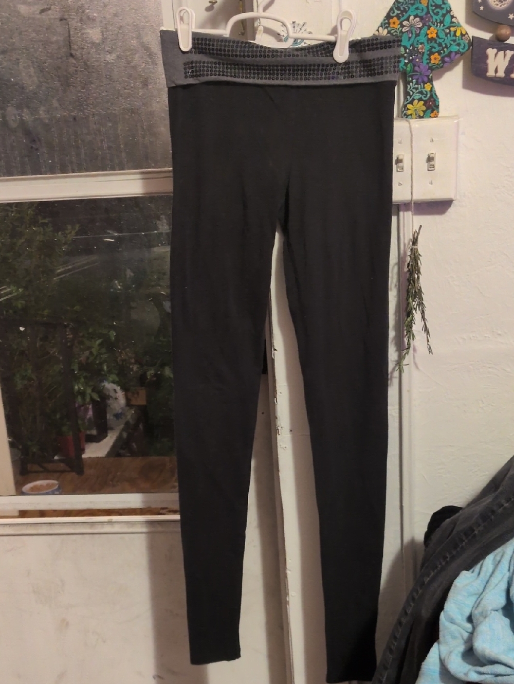Victoria's Secret Black Leggings with Pink Logo Print